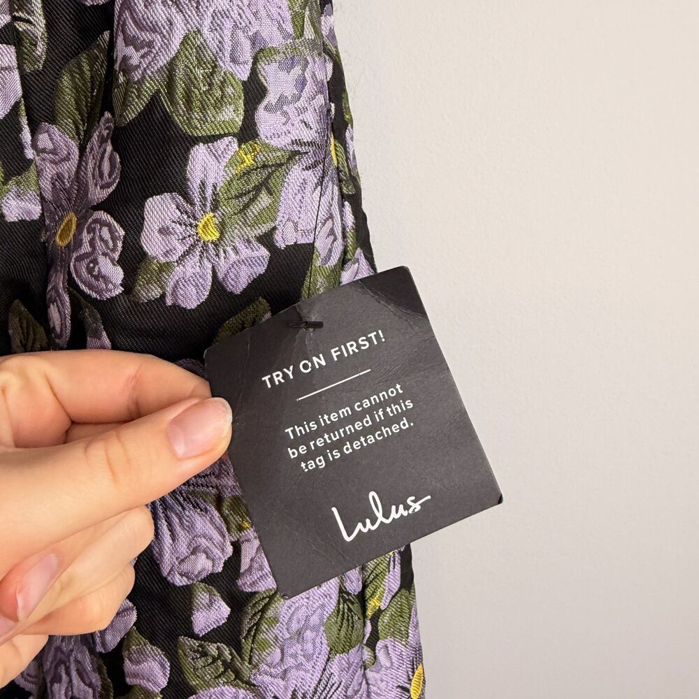 NWT Lulus Purple Darling Sensation Black Floral Jacquard Strapless Mini Dress XL - Picture 6 of 16